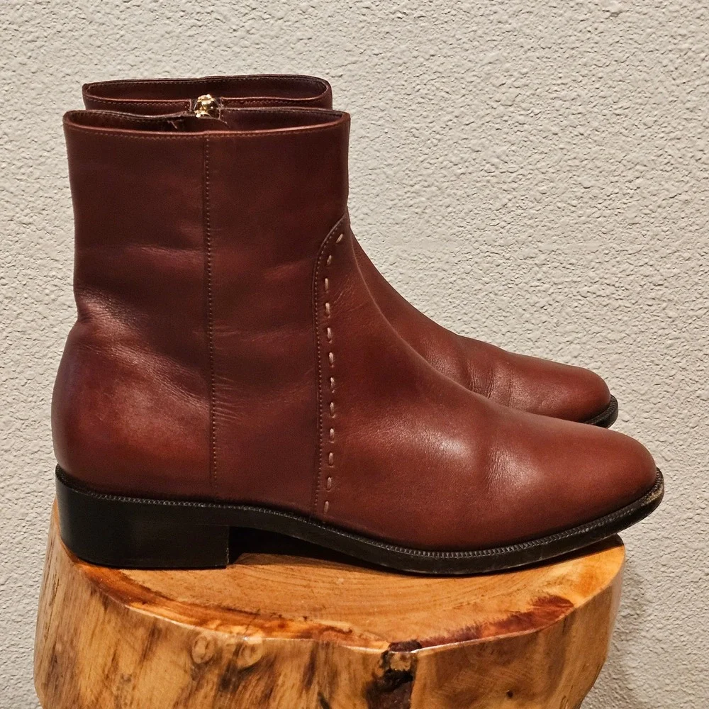 Salvatore Ferragamo Mens Brown Leather Side Zip Ankle Boots Gancini Italy 8 B